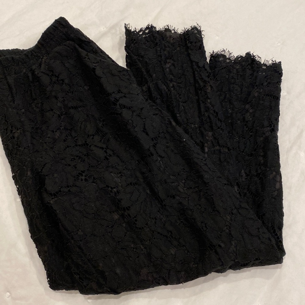 Black lace crop pants
